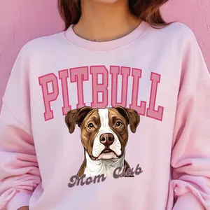 Brown and White Pitbull Dog Mom Club  Sweatshirt