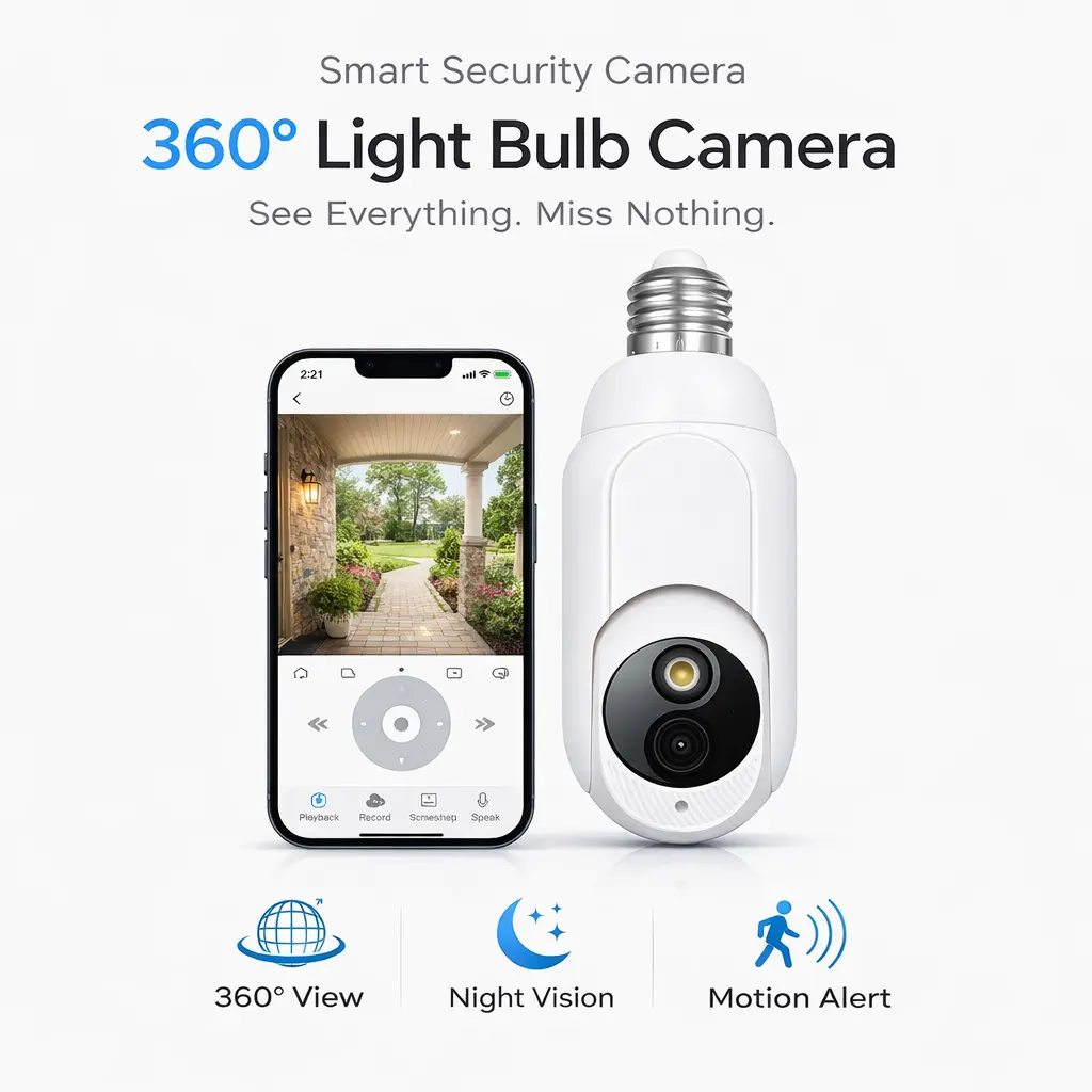 Instavision 3MP Smart AI Light Bulb Camera with 911 Alarm Monitoring ...