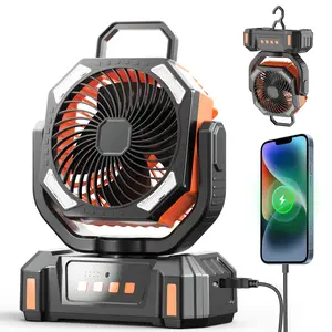 20000Mah Camping Fan, Rechargeable, Portable Remote-Controlled Swivel Desk Fan with LED Light, Four Speed Settings, Reversible Charging for Mobile Phones, with Hook, Powerful And Quiet Wind, Suitable for Outdoor Tents, Home And Travel Trips