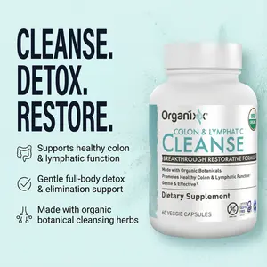 Organixx Lymphatic & Colon Cleanse Supplement, 250 Million CFU Probiotics for Gut Health, Digestive & Lymphatic Support, Gluten Free, Non GMO, 60 Vegetarian Capsules