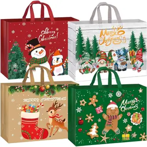12 Pack  Christmas  Bags,  Tote Bags with Handle Non-Woven Christmas Bags for Gifts Wrapping Xmas Holiday-16.9 * 12.6 * 7.1"