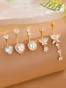 Women's Elegant Heart & Butterfly & Flower Design Belly Rings, Cute Trendy Belly Piercing Jewelry, Fashion Body Jewelry for Party & Daily Decor, Navel Piercing Jewelry