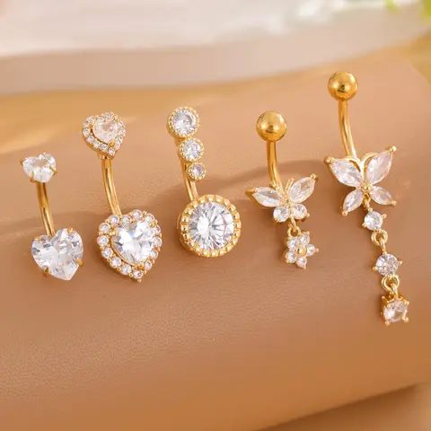 Women's Elegant Heart & Butterfly & Flower Design Belly Rings, Stainless Steel Belly Button Rings, Belly Hoops, Cute Trendy Belly Piercing Jewelry, Fashion Body Jewelry, Navel Piercing Jewelry for Party & Daily Decor, Body Jewellery