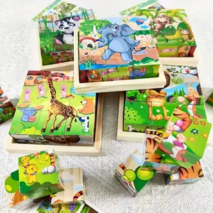 Wooden Cube Puzzles, 6 in 1 3D Animal World Sorting Toy, Montessori Puzzles Gift, Shape Recognition Puzzles, which can be assembled into 6 patterns, is the perfect choice for Christmas and other holidays