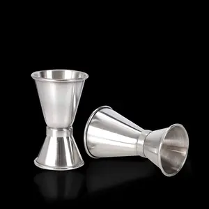 0.5 & 1 oz 15ml & 30ml 304 Stainless Steel Measuring Cup with Recipe Measure Liquor Quickly Accurately Cocktail Jigger Round Edge Thin Waist for Comfort Holding