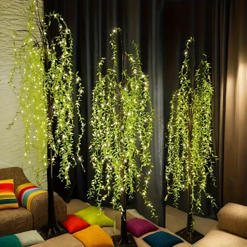 Festive Multi-Size LED Lighted Artificial Weeping Willow Tree Floor Lamp - 4ft/5ft/6ft, 36V USB Powered, Indoor Decor for Housewarming, Reunion Occasions, Indoor Decorative Light