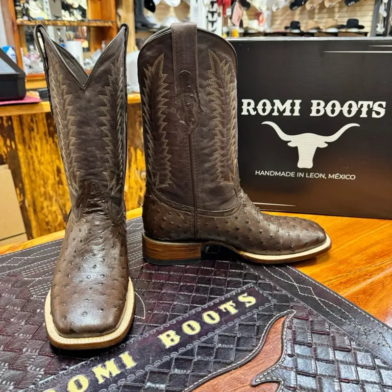 Men’s Western Ostrich Print Brown Boots