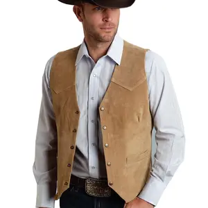 Men's Suede Leather Vest Cowboy Western Waistcoat Casual Slim Fit Suit Vest