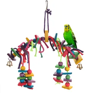Cage Bite Toy Wooden Block Tearing Colorful Chewing Toy for Small Parrot and other Small and Medium-Sized Birds
