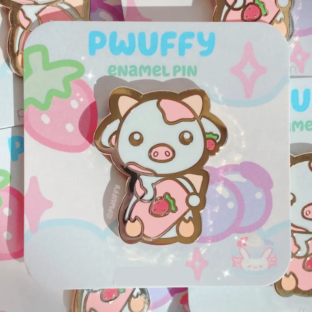 Pwuffy Strawberry Milk Cow Pin