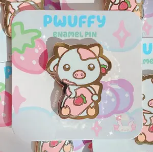Pwuffy Strawberry Milk Cow Pin