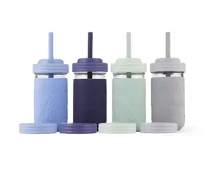 Elk and Friends 12oz Glass Kids + Toddler Drinking Cups | The Original Mason Jars with Lids + Sleeves + Straws | Smoothie Cups | Spill Resistant | Dishwasher Safe | 4 Pack