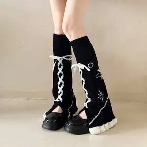 Japanese-style Lolita leg warmers for autumn and winter, ribbon star leg warmers, bell-bottomed calf warmers, subculture knitted slouch socks