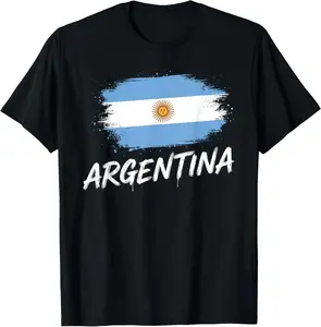 Argentina Flag Vintage Patriotic Casual Short Sleeve Cotton T-Shirt
