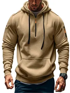 Men's Fleece Lined Half-Zip Hoodie, Waterproof Windproof Warm Elastic Casual Long Sleeve Pullover for Fall & Winter. Men's  fall clothes daily  Long sleeves hoodie