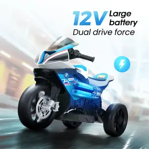 [Live]12V Electric Motorcycle, Phivilla Kids Ride on Toy for Toddlers Battery Powered, 3-Wheel Stable Design with Horn, Music & LED Lights