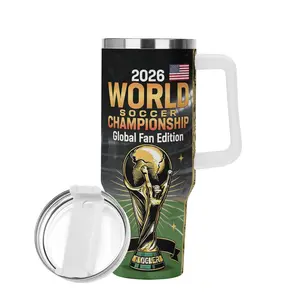 2026 Championship Trophy 40oz Tumbler with Handle & Straw - USA Soccer Fan Insulated Cup, Leakproof Global Fan Edition, Keeps Cold 24Hrs, Perfect Soccer Gift