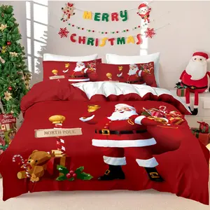 Christmas themed 3-piece set (1 quilt cover + 2 pillowcases, coreless) with red Santa Claus, gifts, and bear element prints. Soft and comfortable bedding set, suitable for all rooms, available all season, a must-have for Christmas Decorative bedding set