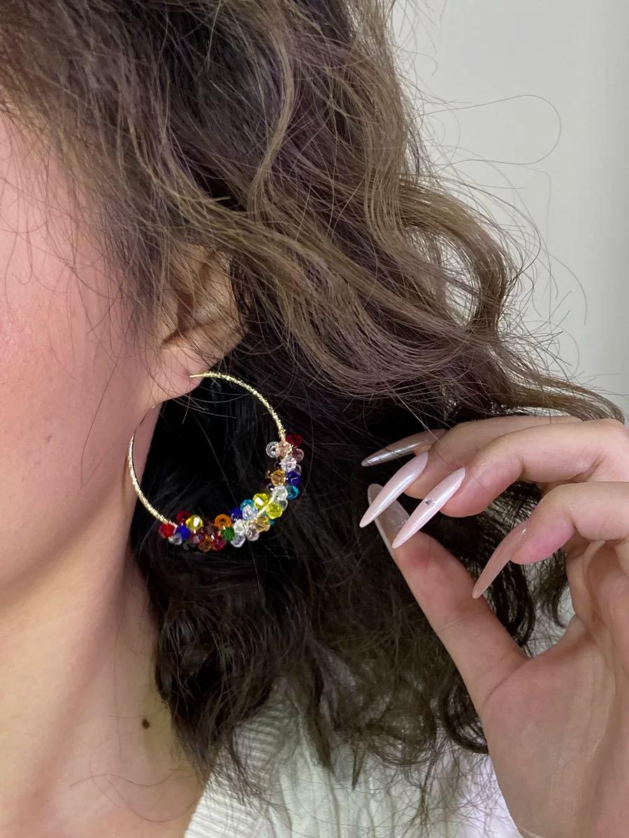 ANDKISS Silver-Post Hoop Earrings with Round Glass Pearls. Versatile "Dopamine" Colors. Sweet & Charming. Light Luxury, Niche Design. Instagram-Style. Fashionable Jewelry. Ideal Gift for Adults. A Perfect Choice for Gifting.