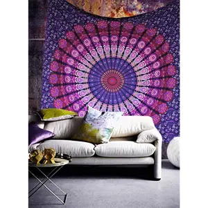 raajsee Indian Cotton Purple Tapestry Mandala Wall Hangings, Hippie Tapestries,Boho Throw Bohemian Bedding, Beach Blanket, Yoga Meditation Rugs Queen Bedspread Queen (82x92 Inches / 210x232 Cms)