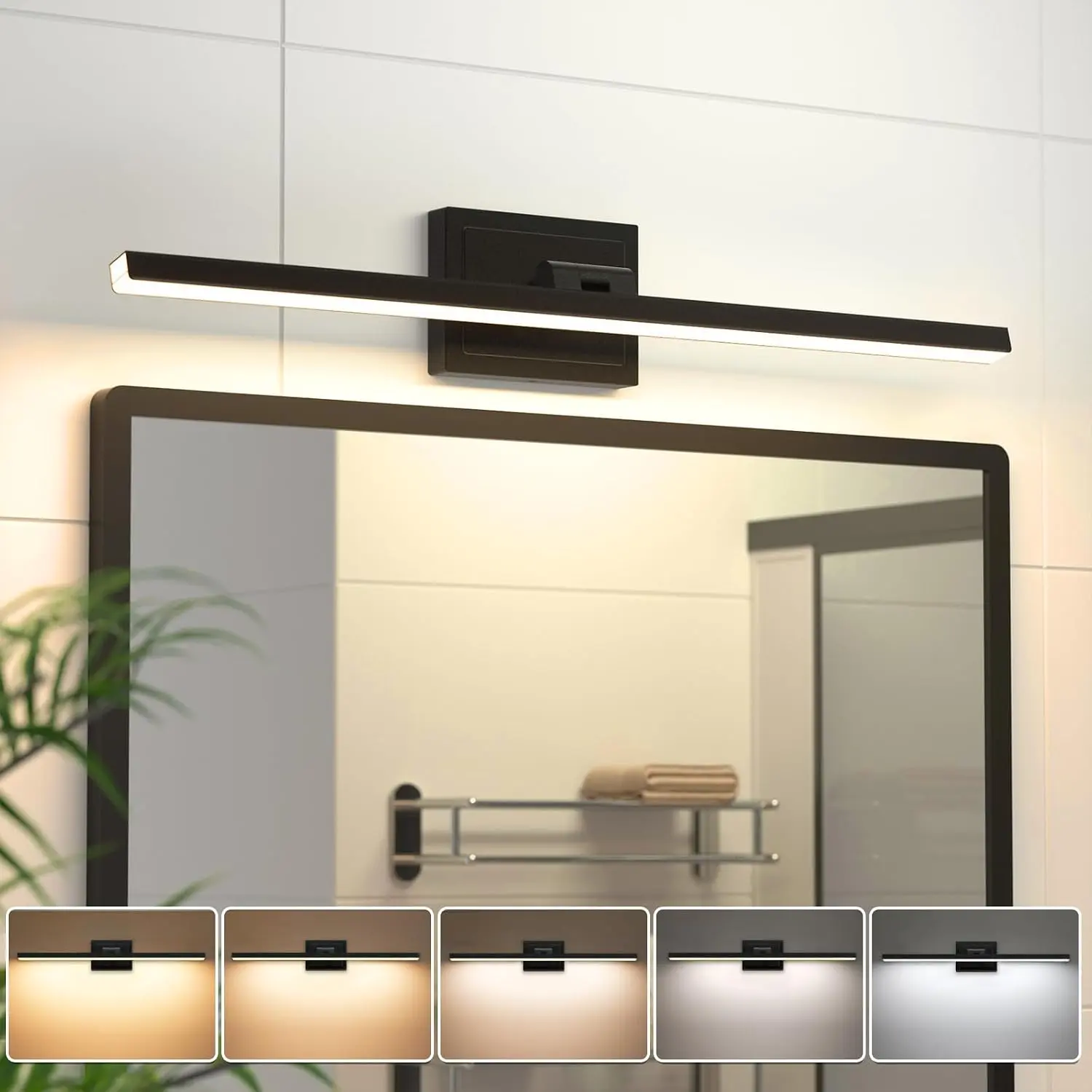 VOLISUN 24in Modern Black Bar Vanity Light Fixture, Rotatable 14W Dimmable 5CCT LED, ETL-Certified Indoor Lighting for Bathroom Mirror Restroom (Home Improvement)
