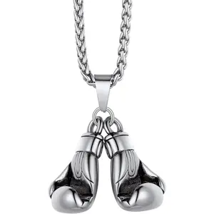 3D Football/Basketball/Soccer/Baseball Ball Boxing Glove Cool Necklaces Pendant for Men, 316L Stainless Steel Sneaker Chain,Trendy Sport Fan Hip Pop Jewelry