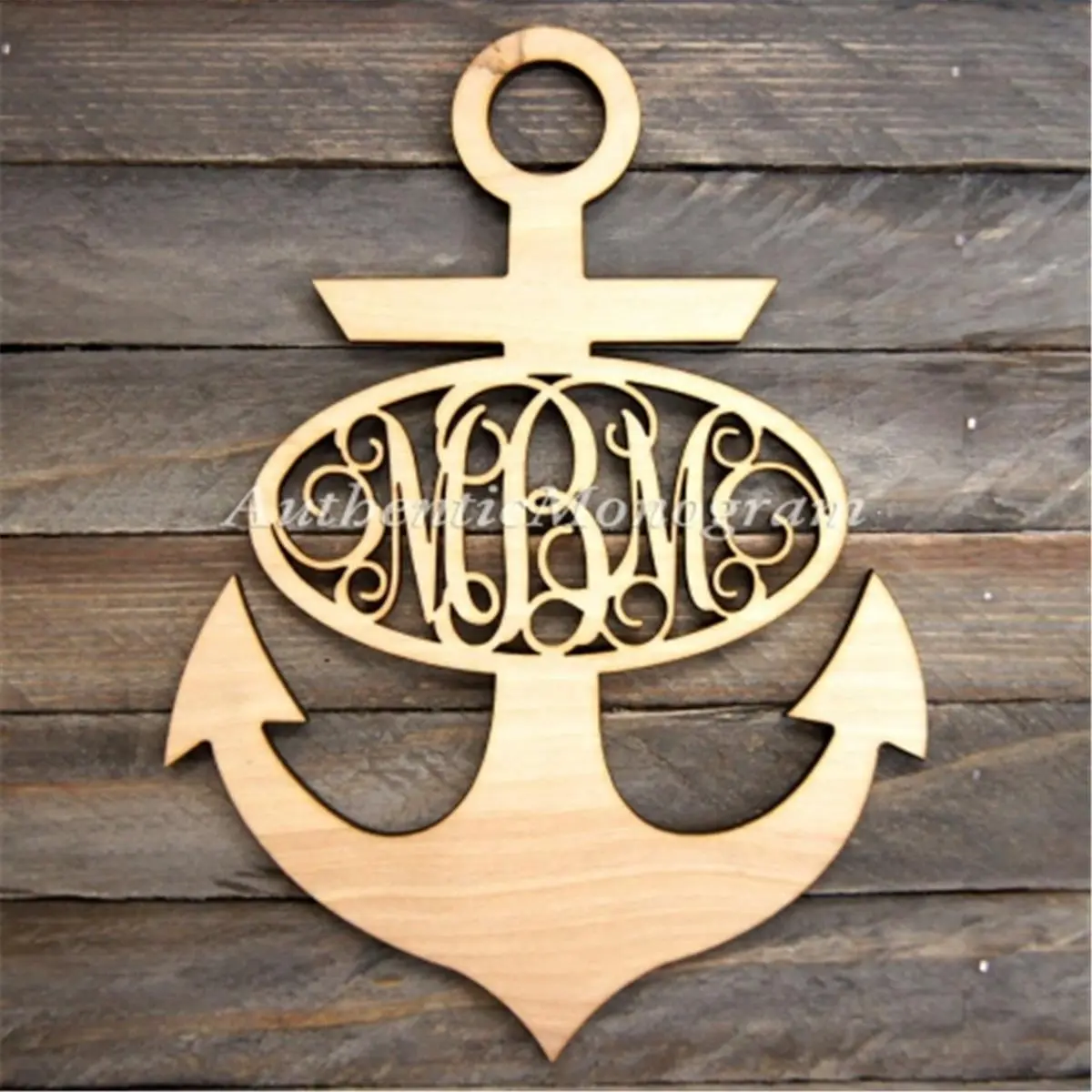 G.DeBrekht 93101P-32 Hand-Painted Wooden Anchor 3-Letter Monogram Sign, Wall-Mount Home Decor Plaque for Room Accent