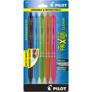 FriXion Clicker Erasable Gel Pens, Fine Point, Assorted Ink, 5 Count Set