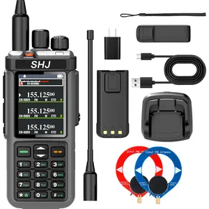 SHJ-8000 Multi-Band Handheld Amateur Two-Way Radio with Bluetooth, Support FM Radio (65-76/76-108MHz), SOS Alarm, Dual-Band Monitoring, GPS,VOX Function, Type-C Charging & Desktop Charging (Optional), for Professional & Recreational Use