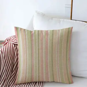 Decorative Throw Pillow Covers Square Cushion Case Green Multicolor Stripes Colorful Abstract Pink Cheerful Lines Multicolored Watercolor Pastel Pillow Cover 16x16 Inches for Sofa Couch Chair