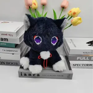 Fluffy Goth Black Cat Plush Kawaii Dark Aesthetic Kitty Soft Desk Pet Emotional Support Animal Gift