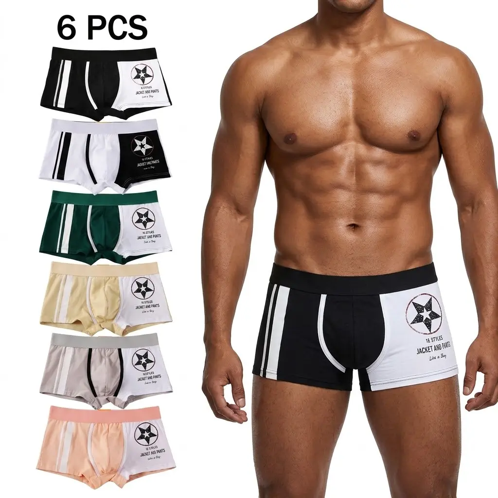 Men's Boxer Briefs 6-Pack, Low-Rise Breathable Stretch All-Day Performance Underwear for Workout & Gym Comfort, Workout Gym Underwear, All-Day Performance Men's Boxer Briefs, Casual Breathable Underwear, Cotton Stretch Underwear