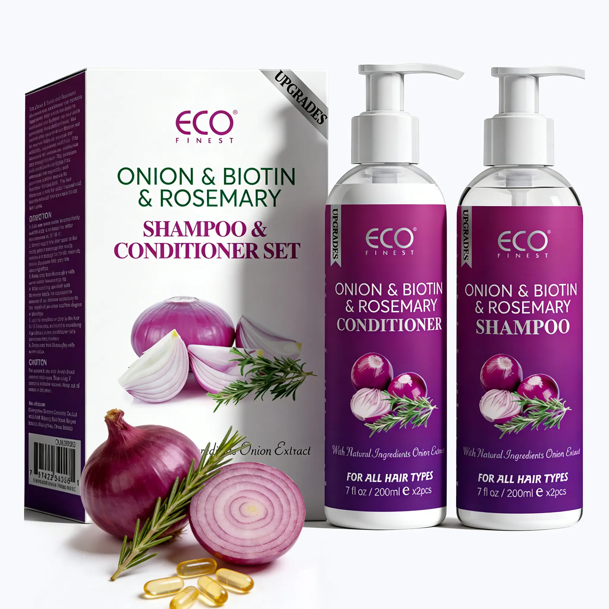 ECO Onion Rosemary & Biotin Shampoo & Conditioner Setfor Strengthening Moisturizing & Hair Growth - Paraben-Free Formula for All Hair Types