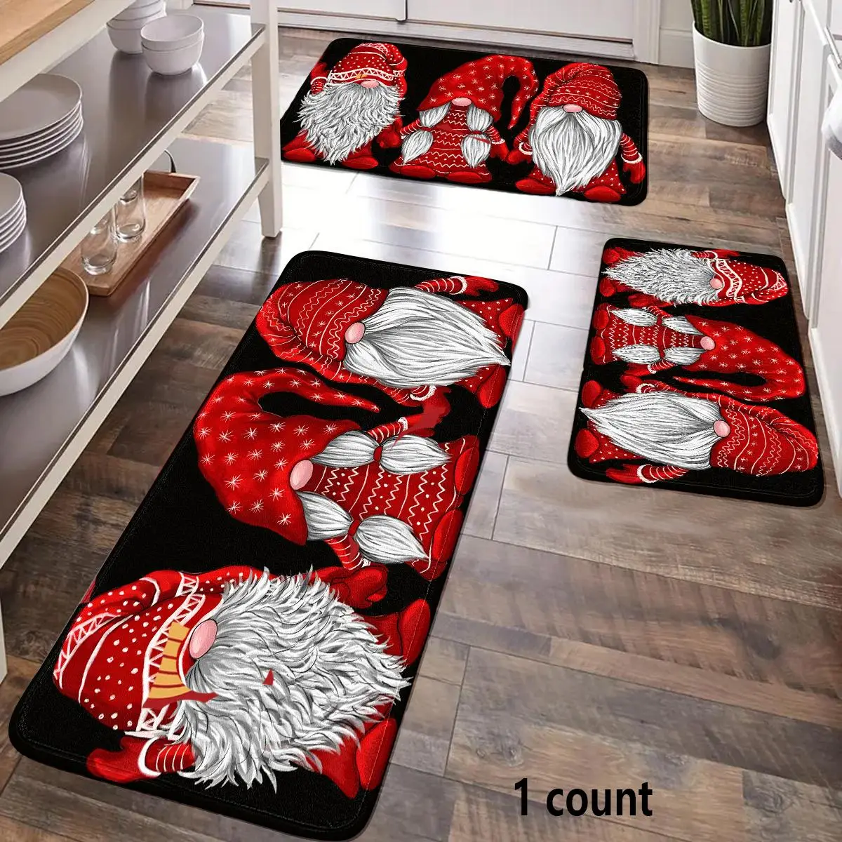Christmas Cartoon Gnome Pattern Door Mat, 1 Count Non-slip Kitchen Mat, Rectangle Home Decor Rug for Living Room Bedroom Kitchen
