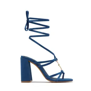 VIP Strut Lace Up Chunky Heels - Denim