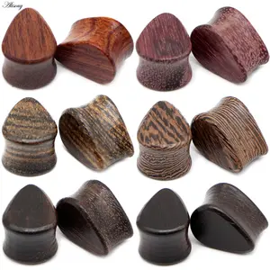 Alisouy 2pcs Water drop Wood Double Flared Ear Plugs Expander Wooden Ear Gauges Flesh Tunnels 8-25mm Women Men Body Jewelry