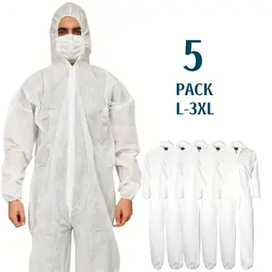 Unisex-Adult 5-Pack Disposable Hazmat Workwear Coveralls, Loose-Fitting Hooded Whole-Body Chemical Protection Suits, Lightweight Paint Workwear with Fabric Material, L-3XL 4-Size Mixed Pack