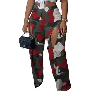 Camouflage High Waisted Cut Off Pants Bottoms Womenswear Comfortable