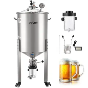 VEVOR Pressure Fermenter 15 PSI, 16 Gal/60L All-in-One Stainless Steel Conical Secondary Fermentation Bucket, with Cooling Tube, Yeast Slurry Collection Bottle, for Wine, Beer Brewing Equipment