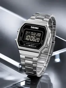 Skmei Retro Square Digital Watch, Elegant Electronic Timepiece, Stainless Steel Strap, Multi-Functional, Perfect for Casual & Commute