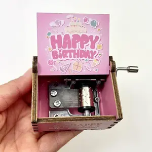 Wooden Mini Colorful Music Box Happy Birthday Hand Crank Vintage Classic Musical Box for Kids & Adults Perfect Birthday Gifts for Mom Dad Daughter Son Boys Girls Friends