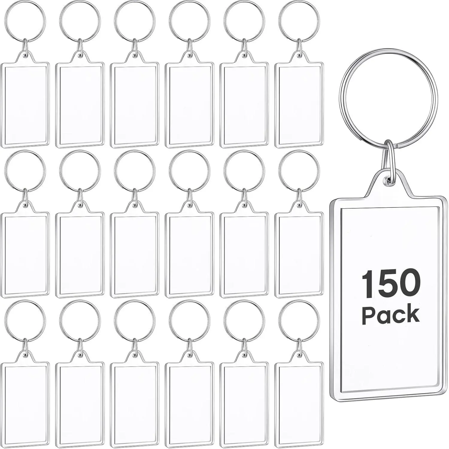 150 Pack  Photo Keychains Clear Personalized Picture Frame  Holder Blank Photo Insert Keyring DIY Favor