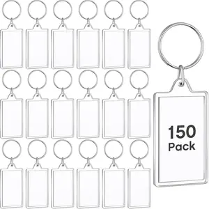 150 Pack  Photo Keychains Clear Personalized Picture Frame  Holder Blank Photo Insert Keyring DIY Favor