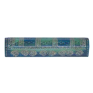 12 in. Teal Hand-Painted Wood Incense Coffin Box