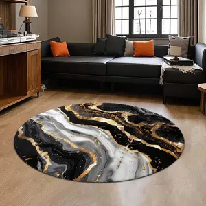 Marble Pattern Round Rug, Modern Abstract Rug, Non-slip Soft Floor Mat, Decorative Carpet for Home Living Room Bedroom Coffee Shop Hotel Farmhouse