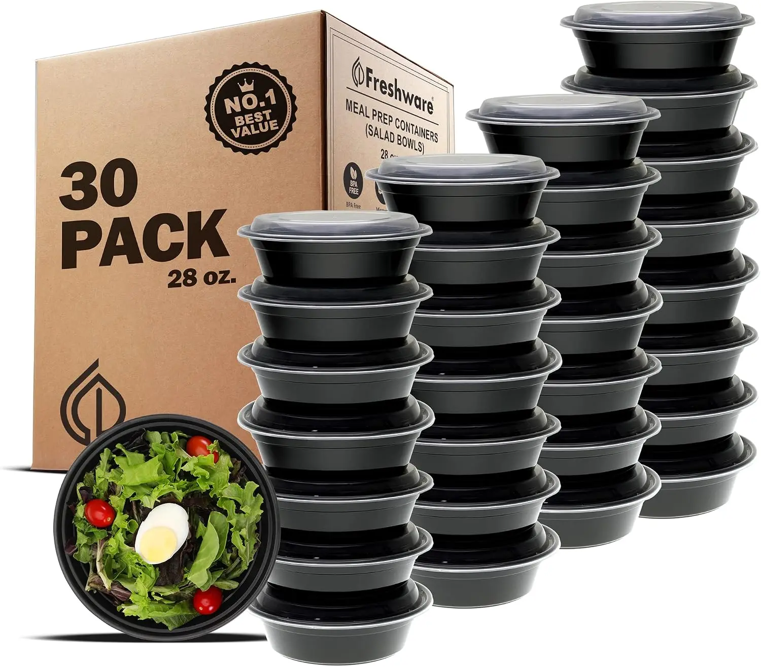 Meal Prep Bowl Containers [30 Pack] Plastic Bowls with Lids for Soup and Salad, Food Storage Bento Box, BPA Free, Stackable, Lunch Boxes, Microwave/Dishwasher/Freezer Safe (28 oz)
