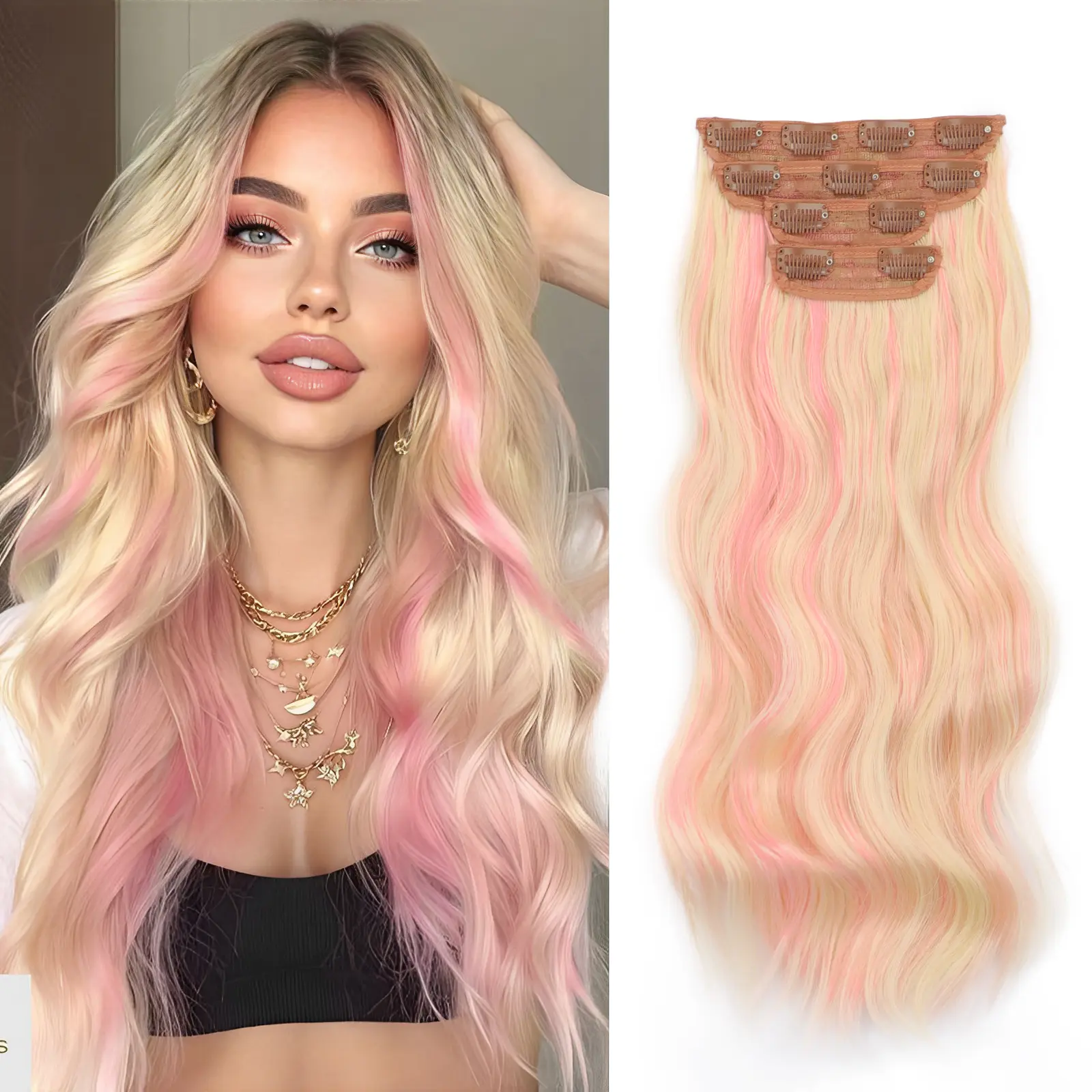 Blonde mix Pink (wavy)