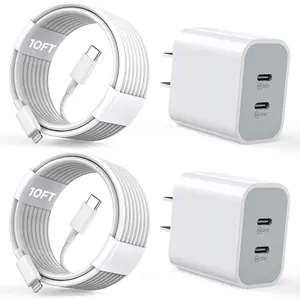 SANPRIO 2Pack PD 20W Dual USB C Charger Block Wall Charger Plug with 10FT USB-C Cable for iPhone 14/13/12/11 Pro/XS/XR/SE iPad Adapter Port Charging Lightning - Electronic