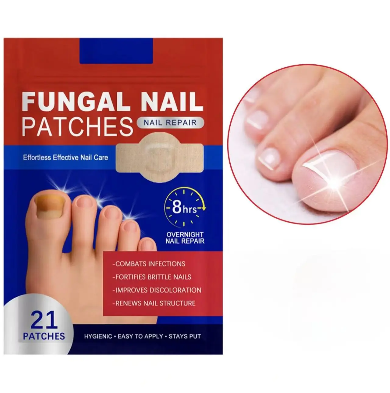 Anti Fungal Nail Treatment Patches 21 Count Overnight 8H Repair Stickers For Toenail Fungal Infection Renew Nail Structure Fortify Weak Brittle Discolored Toenails Daily Foot Care