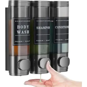 Shampoo and Conditioner Dispenser,Shower Soap Dispenser Transparent 3 Chamber No Drill Wall-Mounted Shampoo Dispenser for Shower Luxury Wall Mounted Shower Dispenser for Bathroom Hotel Large Capacity,Dark Gray Home Goods Black